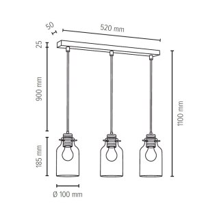 Lampa wisząca ALESSANDRO 3 CZARNY DĄB OLEJOWANY